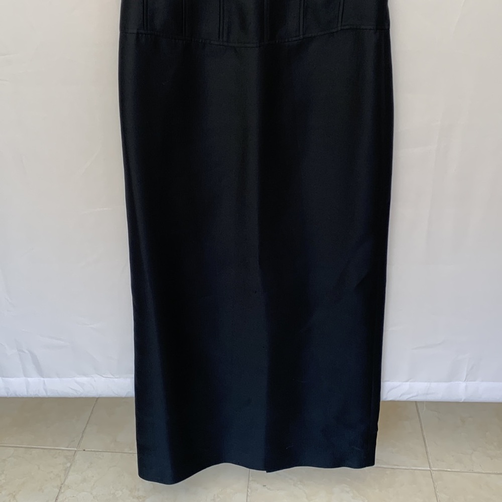 Teri Jon Rickie Freeman Navy Sleeveless Scoop Neck Silk Wool Evening Gown 12 - Picture 2 of 11